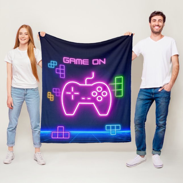 Game on neon video gamer fleece blanket (In Situ)