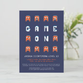 Game on orange monsters gamers birthday party invitation (Standing Front)
