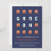 Game on orange monsters gamers birthday party invitation (Front)