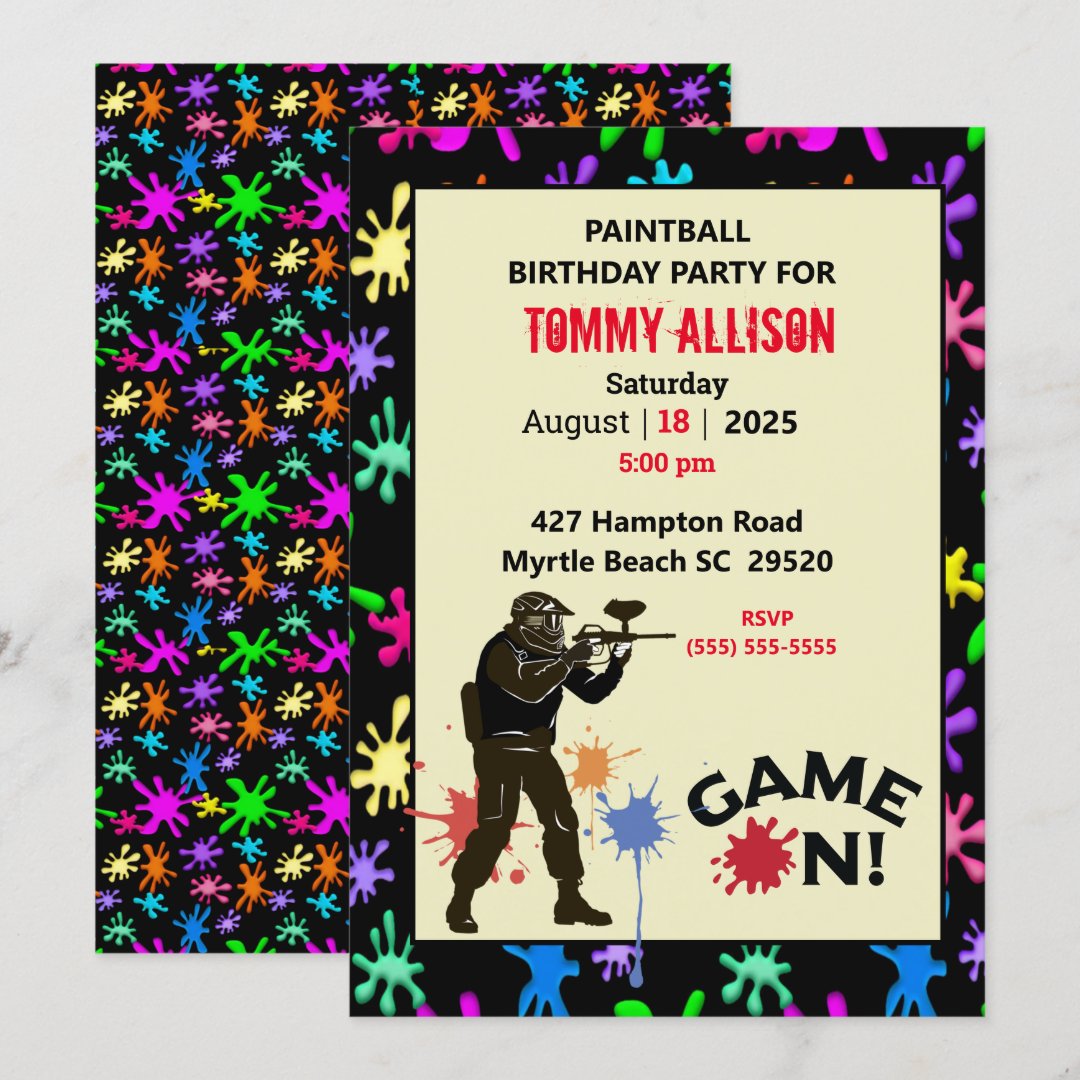 Game On Paintball Birthday Party Invitation Zazzle