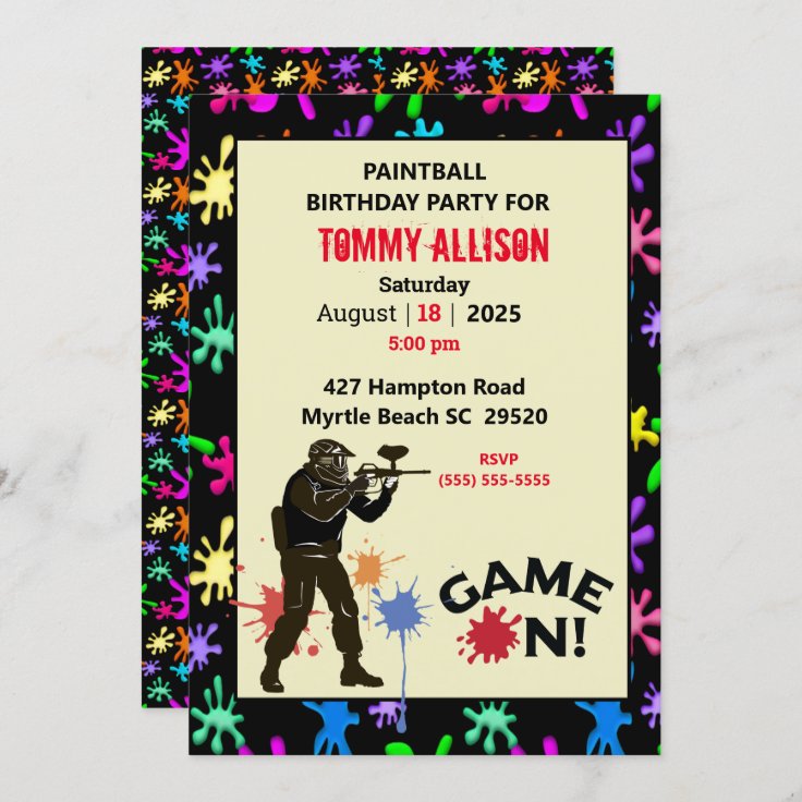 Game On Paintball Birthday Party Invitation Zazzle