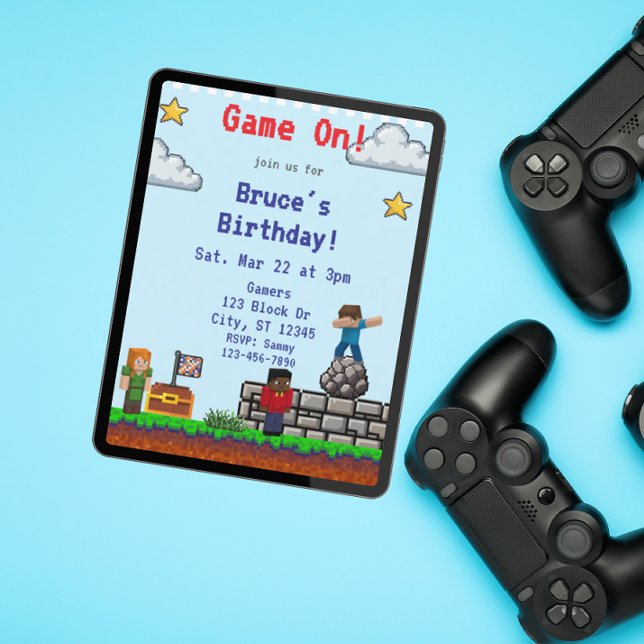 Game On! Pixel Block Game Birthday Invitation (Creator Uploaded)