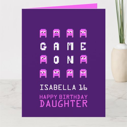 Game on pixel gamer 16th birthday daughter card