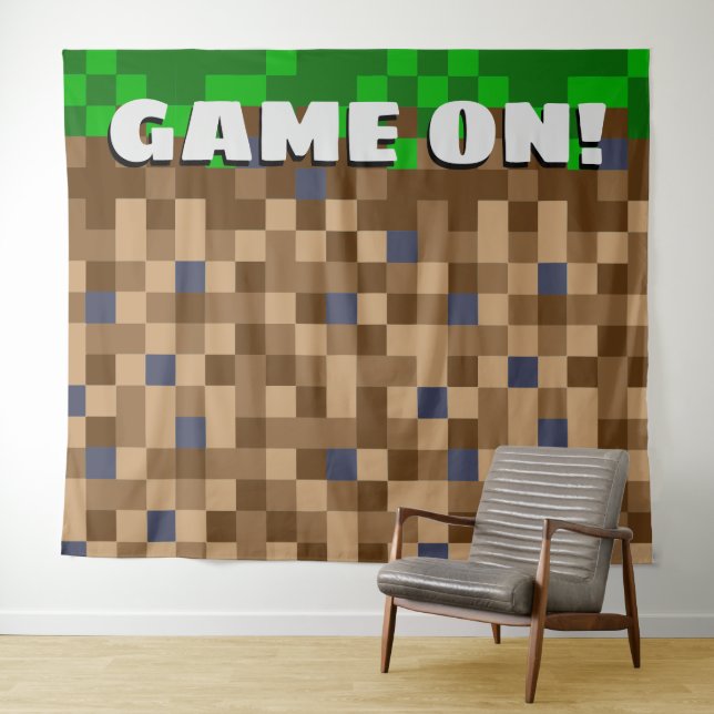 Game On Pixelated Block Gaming Birthday Backdrop (In Situ (Horizontal))