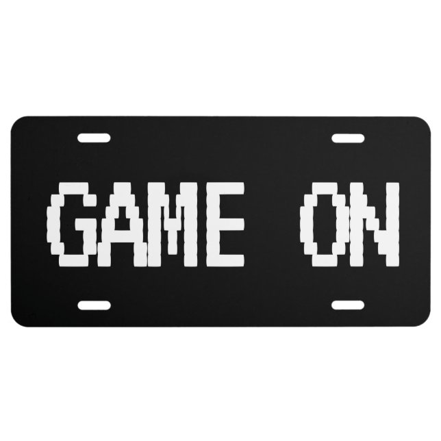 Game On pixelated car license plate for gamers (Front)