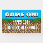 Game On Pixelated Grass Block Gaming Birthday Banner