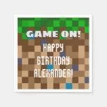 Game On Pixelated Grass Block Gaming Birthday Napkins