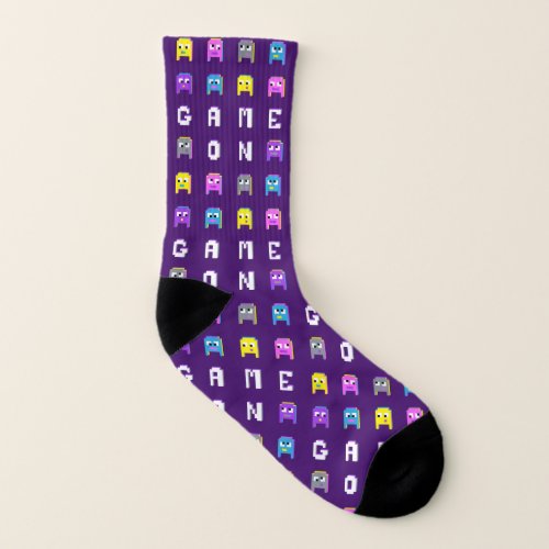 Game on purple pink gamers alien socks