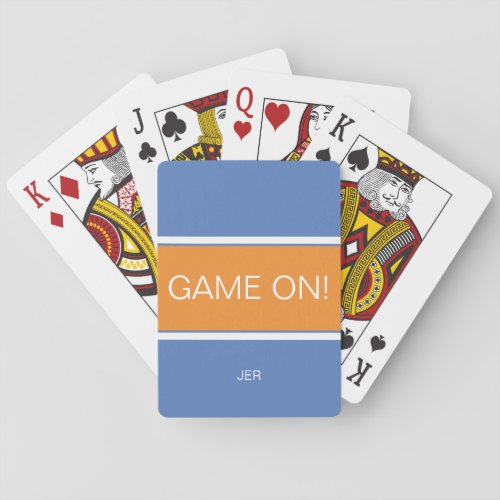 GAME ON Quote Cute Custom Monogram Blue Orange Playing Cards