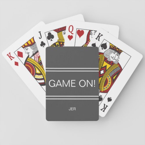 GAME ON Quote Funny Monogrammed Initials Gray Playing Cards