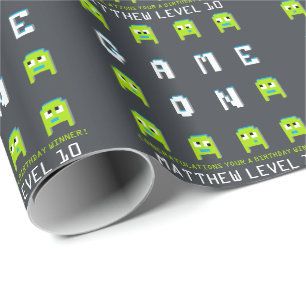 Game on retro alien gamer personalized birthday wrapping paper