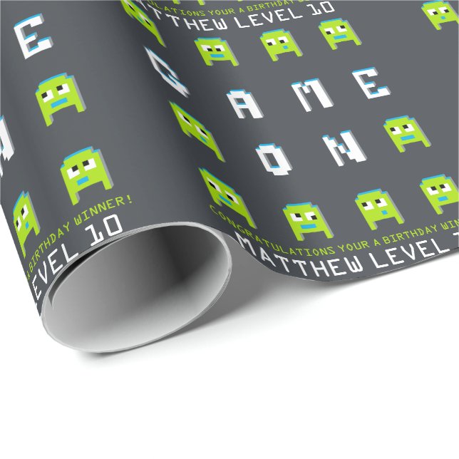 Game on retro alien gamer personalized birthday wrapping paper (Roll Corner)