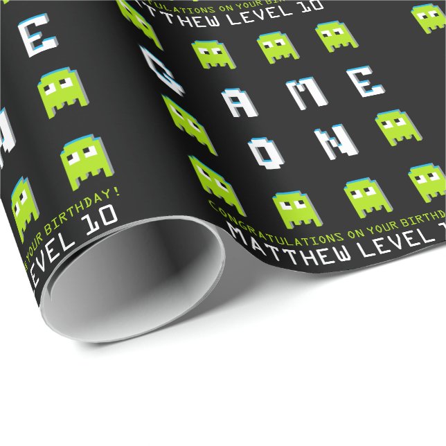 Game on retro alien gamers personalized birthday wrapping paper (Roll Corner)