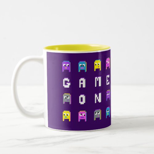 Game on retro pixel alien colorful graphic Two_Tone coffee mug