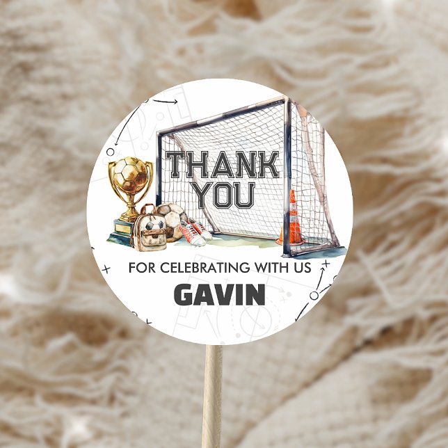 Game On Soccer Boy Birthday Classic Round Sticker (Creator Uploaded)