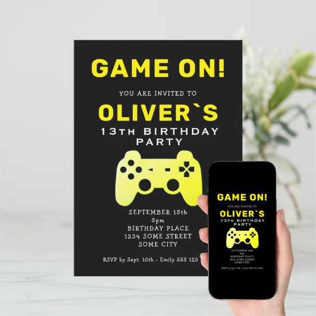 Game On Video Game Controller Gaming Birthday Invitation | Zazzle