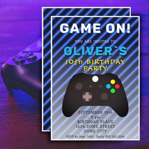 Game On Video Game Controller Gaming Birthday Invitation