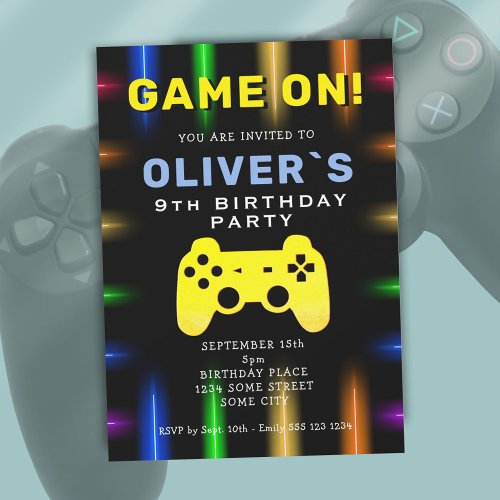 Game On Video Game Controller Gaming Birthday Invitation