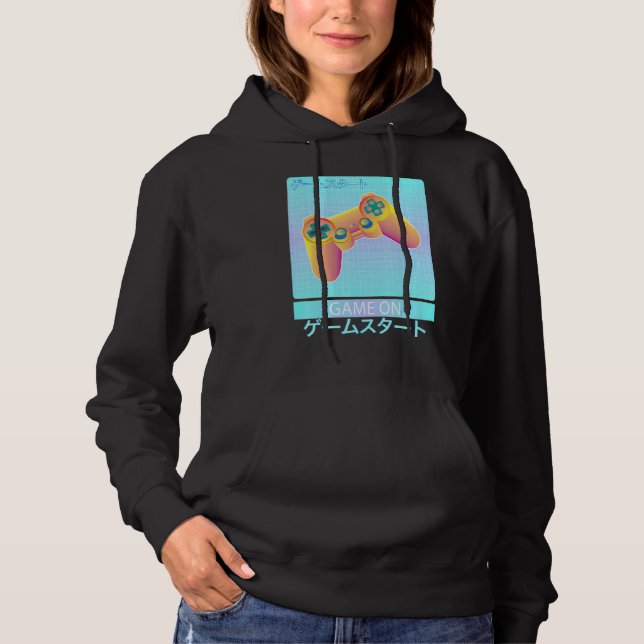 Game On Video Game Controller Retro Vaporwave Japa Hoodie (Front)