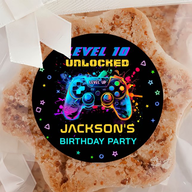 Game On Video Game Level Up Kids Birthday Classic Round Sticker (Creator Uploaded)