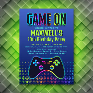 Game On Video Game Navy Birthday Invitation
