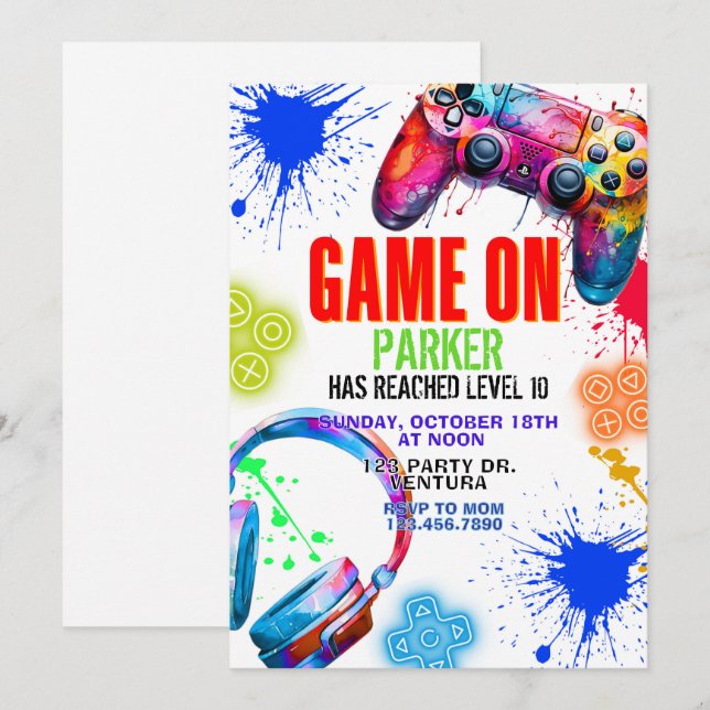Game on, Video game party, Boy birthday, arcade Invitation (Front/Back)