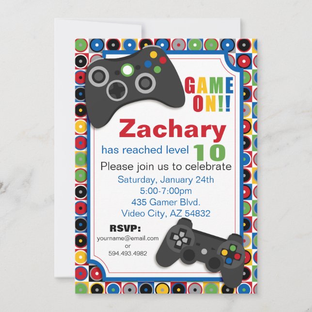 Game On! Video Game theme Birthday Party Invitatio Invitation (Front)