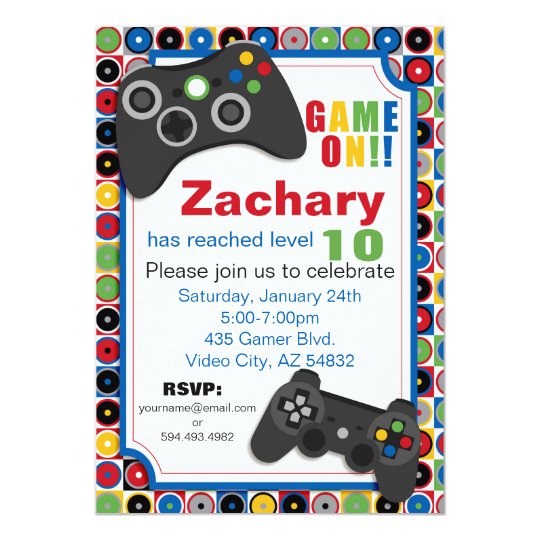 Game On! Video Game theme Birthday Party Invitatio Invitation