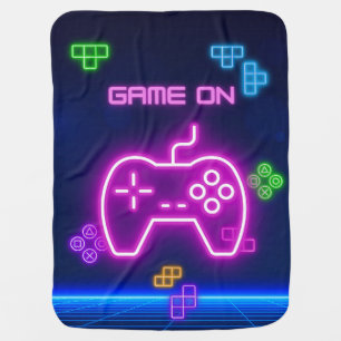 Game on video neon gamer green, pink, blue baby bl baby blanket