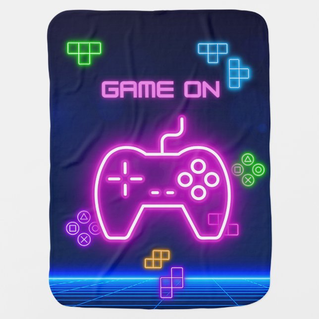 Game on video neon gamer green, pink, blue baby bl baby blanket (Front)