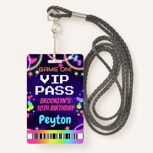 Game On VIP Pass for Girls Arcade Party Badge