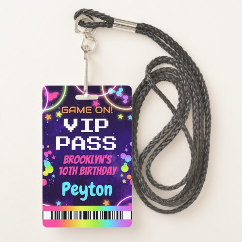 Game On VIP Pass for Girls Arcade Party Badge