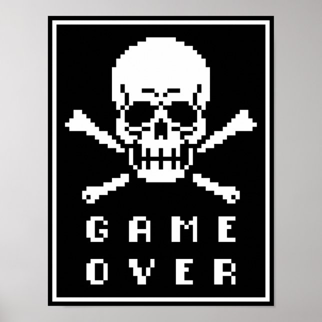 Game Over 8-Bit Skull Crossbones Pixel Art Poster (Front)