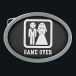 Game Over | Bachelor Stag Party Gift (Black/White) Belt Buckle<br><div class="desc">Is he getting married? Poor him, gave over... . Get yourself this awesome gift for the groom, it's funny and really stands out with the white design on black background or vice versa. It's perfect for bachelor and stag parties, showers, you name it! Great white on black looking buckle belt,...</div>