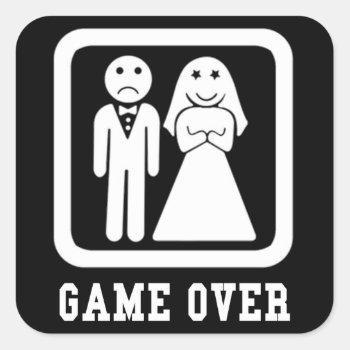 Game Over | Bachelor Stag Party Gift (black/white) Square Sticker by robby1982 at Zazzle