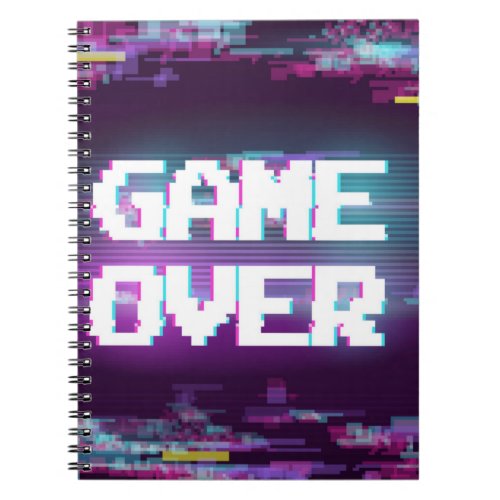 Game over concept illustration with glitch effect notebook