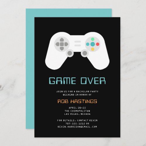 Game Over  Funny Gaming Theme Bachelor Party Invitation