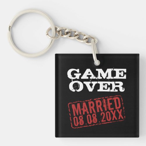 Game Over funny keychain with wedding date stamp