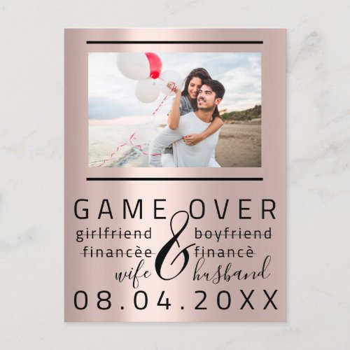 Game Over Funny Save The Date Couple Photo Postcard