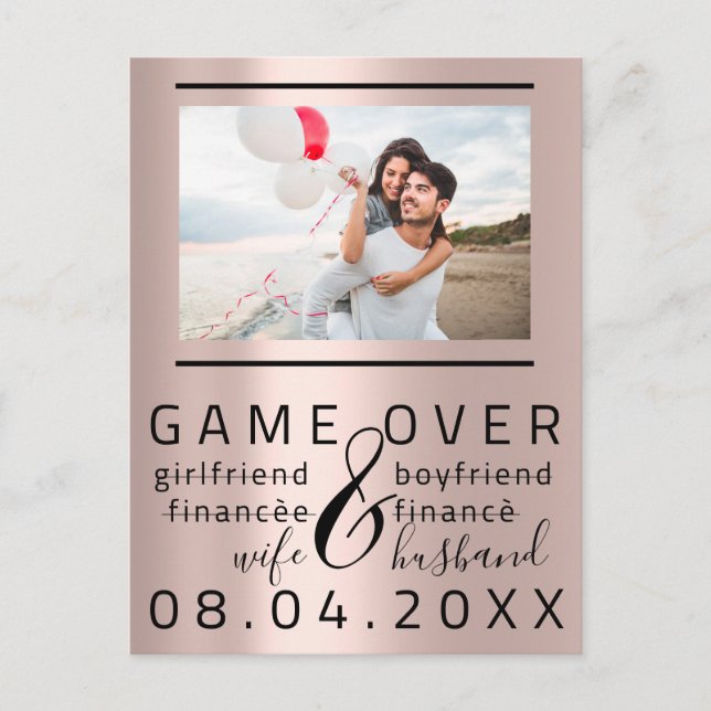 Game Over Funny Save The Date Couple Photo Postcard (Front)
