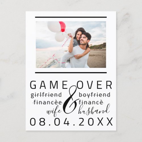 Game Over Funny Save The Date Couple Photo Postcard