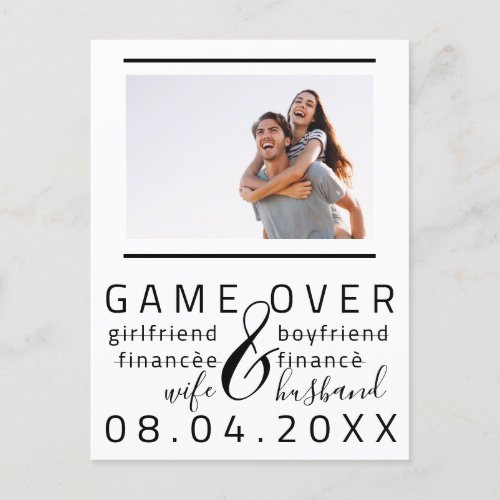 Game Over Funny Save The Date Couple Photo Postcard