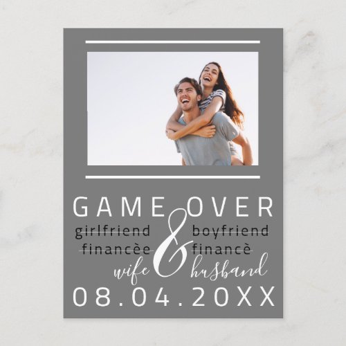 Game Over Funny Save The Date Couple Photo Postcard