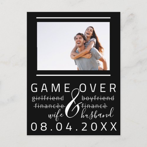 Game Over Funny Save The Date Photo Black White Postcard