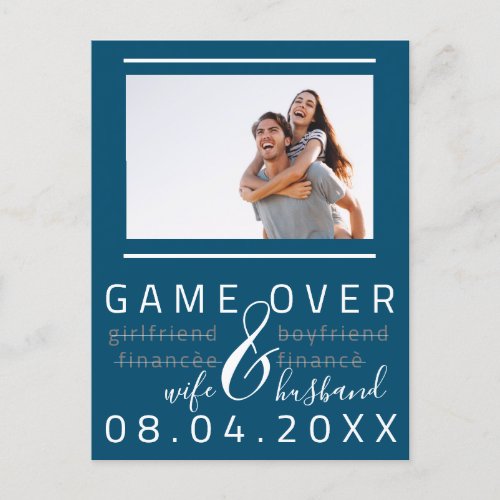 Game Over Funny Save The Date Photo Blue Navy Postcard