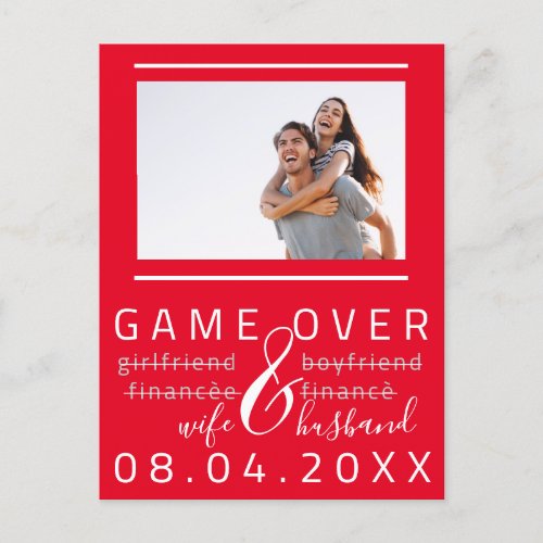 Game Over Funny Save The Date Photo red White Postcard