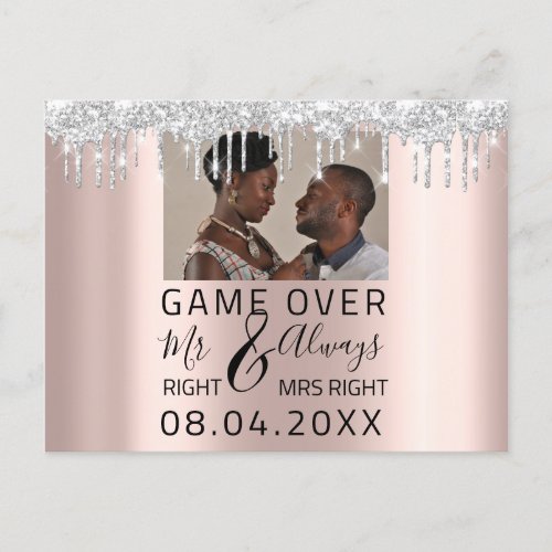 Game Over Funny Save The Date Silver Drips Photo Postcard