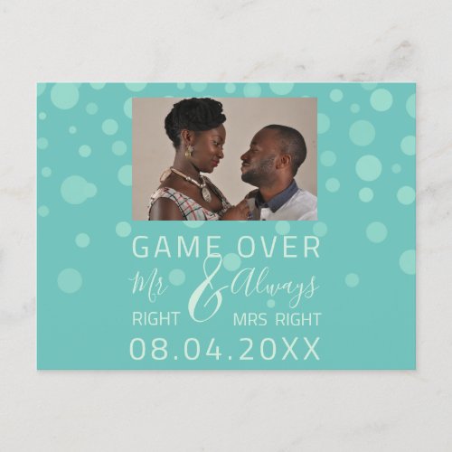 Game Over Funny Save The Date Wedding Aqua Photo Postcard