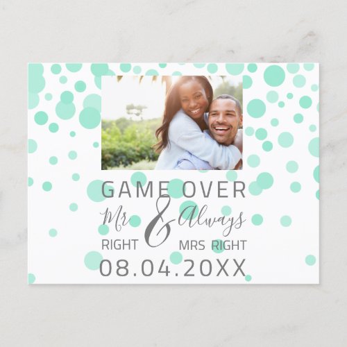 Game Over Funny Save The Date Wedding Aqua Photo Postcard