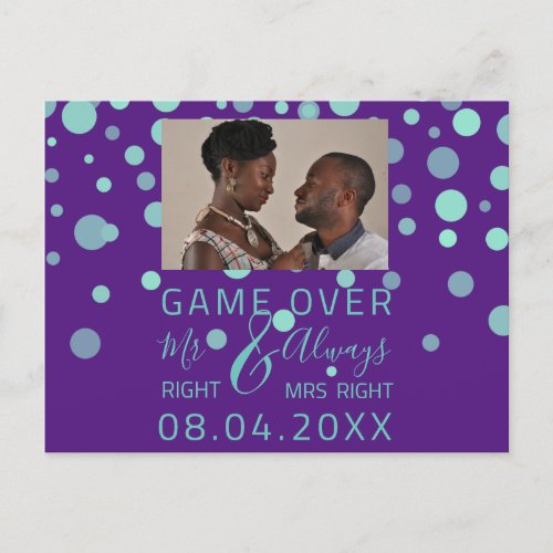 Game Over Funny Save The Date Wedding Aqua Photo Postcard